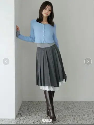 snidel 스나이델 플리츠 레이어드 미디 스커트 GRY