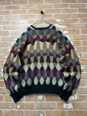 90s 니트 아가일 체크 무늬 올 패턴 레트로 디자인 니트 구제 의류