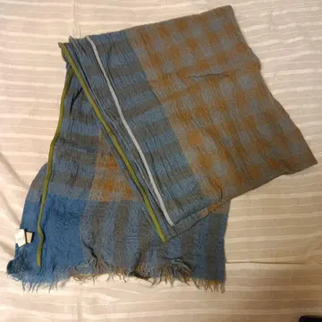 파랑색과 브라운색 체크 무늬 스톨 울 인도산