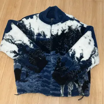 ZARA dnwr. 기믹 보아 플리스 자켓 늑대 풍경 올 패턴 M 사이즈