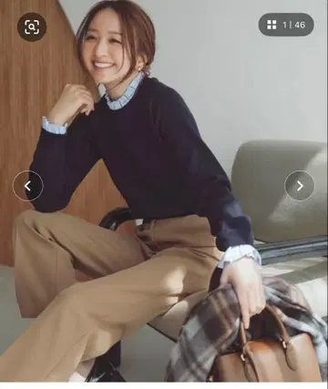 이번 시즌 인기 상품 스트라이프 프릴 넥 니트 내추럴 뷰티 베이직