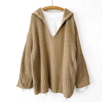 어반 리서치 편직 후드 루즈 니트 스키퍼 오버 사이즈 베이지