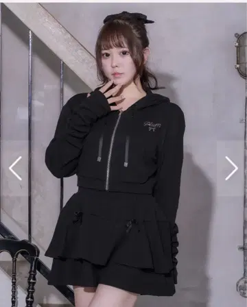 pium 개더 슬리브 리브 후드티 세트 셋업