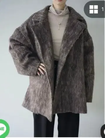 [ 미사용 새상품 ] 뤼미에 샤기 미들 코트 브라운