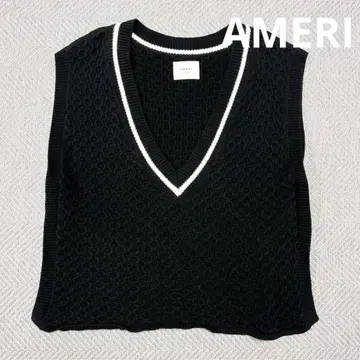 아메리 니트 베스트 케이블 칠드런 V넥 블랙