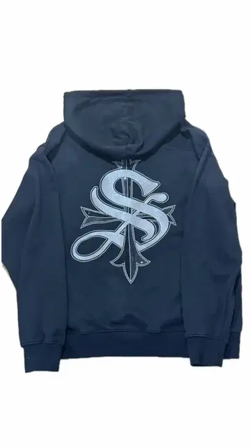 네이비 풀 집업 후드티 대형 로고 자수