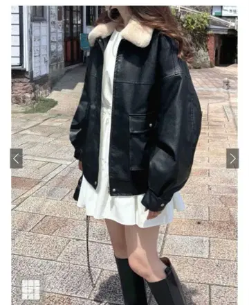 GRL 퍼 티펫 포함 가죽 블루종 fo1988 블랙