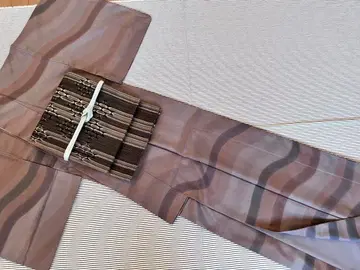 츠무기 이중 기모노 쿨 모던 그레이~브라운 계열 순수 실크 새상품급