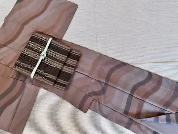 츠무기 이중 기모노 쿨 모던 그레이~브라운 계열 순수 실크 새상품급