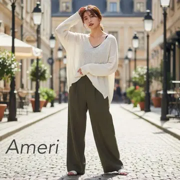 Ameri 아메리 V넥 메쉬 니트