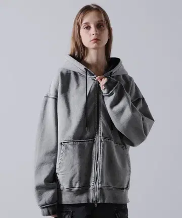 클레일 CLEL 헤비 웨이트 로고 자수 풀 집업 후드티 화이트 계열 S