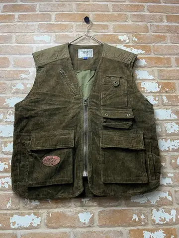 90s 코듀로이 베스트 밀리터리 베스트 카키 멀티 포켓 y2k