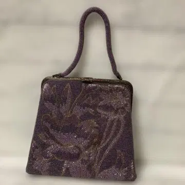 보라색 비즈 장식 꽃무늬 핸드백