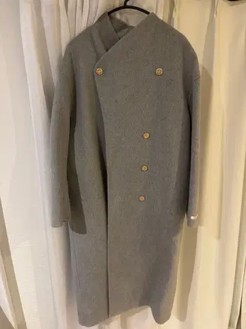 그레이 더블 브레스트 롱 코트
