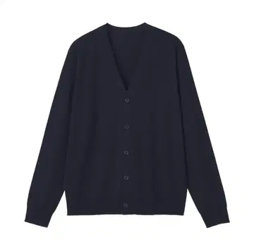 MUJI 다크 네이비 V넥 가디건 L 사이즈 워셔블 울 하이 게이지 방축