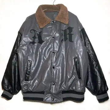 나인티나인 남성용 가죽 충전솜 바시티 자켓 옷깃 보아 L 그레이