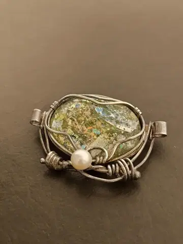 빈티지 앤티크 로만 유리 925 실버 브로치