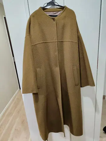 카키 롱 코트 울 혼방
