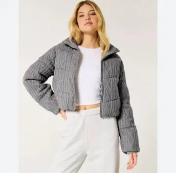 그레이 케이블 니트 숏 다운 자켓 홀리스터