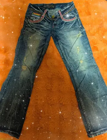 REDPEPPER 데미지 진 컬러풀 자수 데님 팬츠