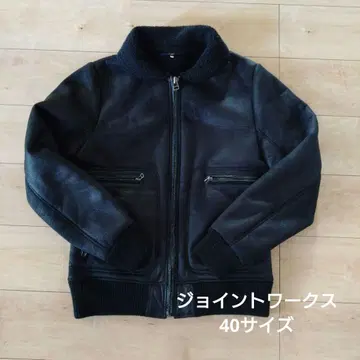 블랙 가죽풍 보아 플리스 자켓 40 사이즈