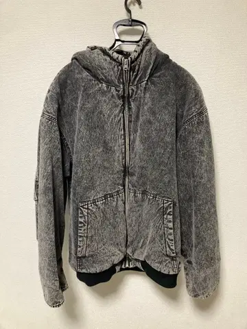 데님 자켓 워시 그레이 멜란지 후드티 보아 안감 소매 리브 겉옷