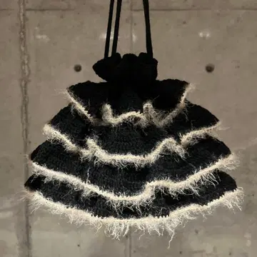 핸드메이드 프릴 니트 복조리 백 크로셰 뜨개질 캐시미어 혼방