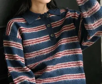 샤기 멀티 보더 폴로 니트