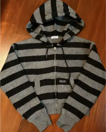 ason 스트라이프 후드 부착 집업 스웨터