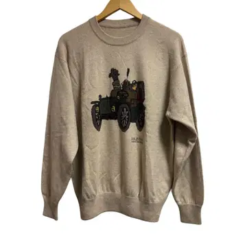 빈티지 캐시미어 100% 레트로 자동차 자수 크루넥 스웨터