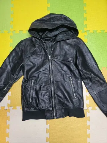 후드 부착 블랙 가죽 자켓 후드티 블랙