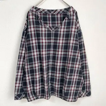 이노웨이브 체크 무늬 블라우스 풀오버 네이비 긴팔 성숙 캐주얼