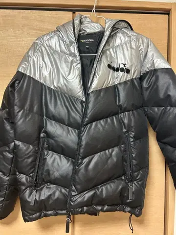 디아도라 후드 부착 다운 자켓 블랙 실버