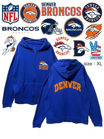 NFL 덴버 브롱코스 지퍼 후드티 XL 파랑 USA 구제 의류