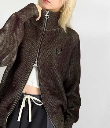 mily bilet 믹스 라이크 더블 지퍼 니트 가디건 그린