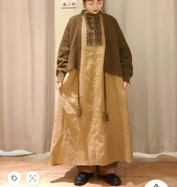 TSUHARU 린넨 크로스 스티치 자수 원피스