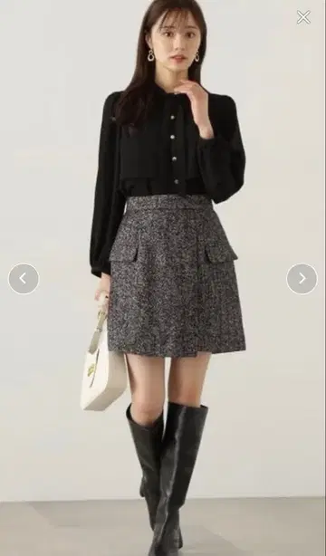 PROPORTION 플랩 미니 스커트 블랙 트위드 XS