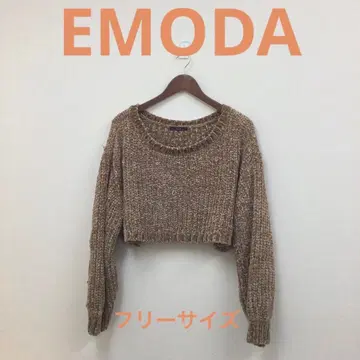 EMODA 에모다 여성용 니트 긴팔 크롭 상의 브라운 프리 사이즈
