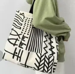 토트백 스트라이프 화이트 블랙 대용량 경량