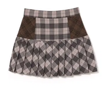 코코 체크 플리츠 스커트 핑크 베이지 S 사이즈
