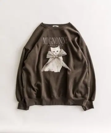 올리브 데 올리브 고양이 맨투맨 흑먹색 차콜 그레이