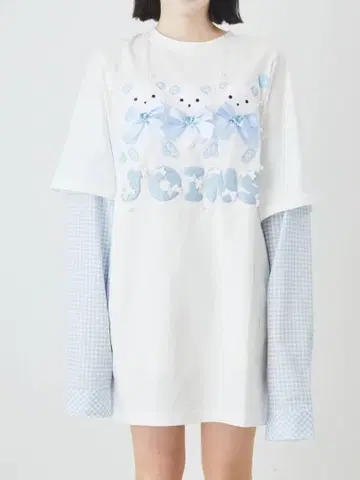 [ Ank Rouge ] 곰돌이 레이어드 Big 롱 티셔츠