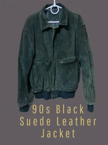 90s 블랙 스웨이드 가죽 자켓 구제 의류 L 사이즈
