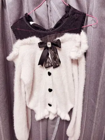 ~LIZLISA~ 레이어드 스타일 어깨 트임 니트 핑크