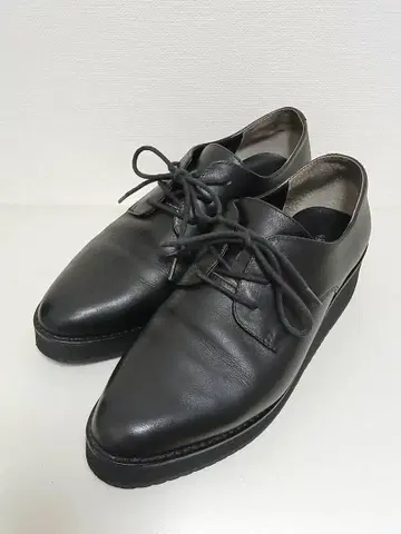 컨디션 최상 키다리 아저씨 24.5cm 통굽 레이스업 블랙 천연 가죽