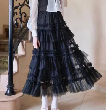 lovilyn 블랙 티어드 샤샤 스커트 프리 사이즈