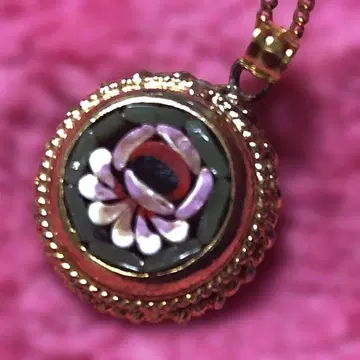 ITALY 이탈리아 마이크로 모자이크 펜던트 넥 장미 로즈 꽃무늬