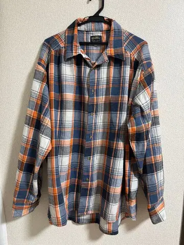 체크 무늬 긴팔 셔츠 오렌지 네이비