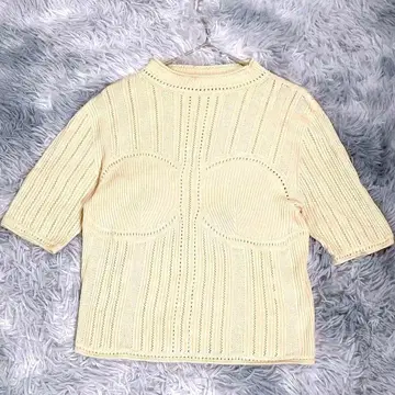 MameKaragouchi [ L ] 반팔 니트 베이지 빅 사이즈 여성용