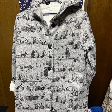 그라니프 니트 플리스 코트 클래식 푸 패턴 보아 롱